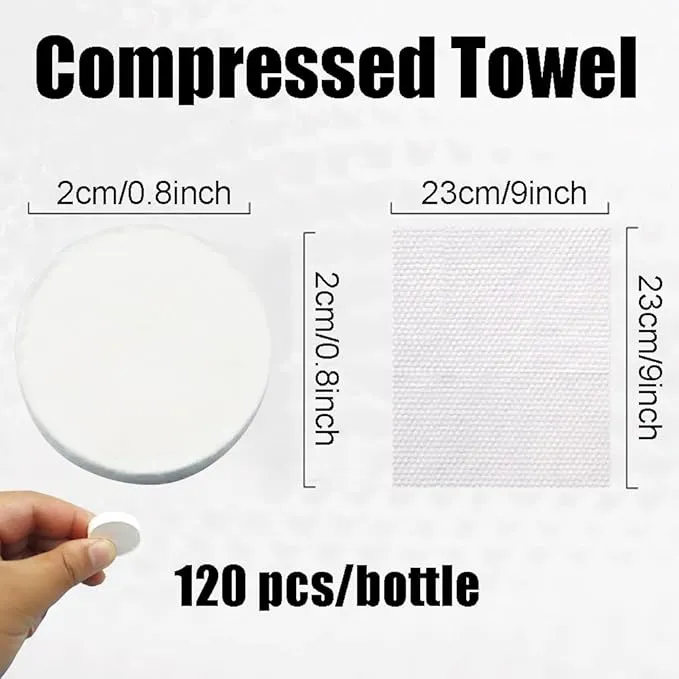 120 Pcs Compressed Towels, Camping Towels, Disposable Face Compressed Towel, Magic Towel, Compressed Towel for Travel, Camping,Hiking (9x9in)