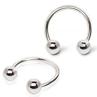 14K White Gold Horse Shoes Circular Barbell w/ Ball
