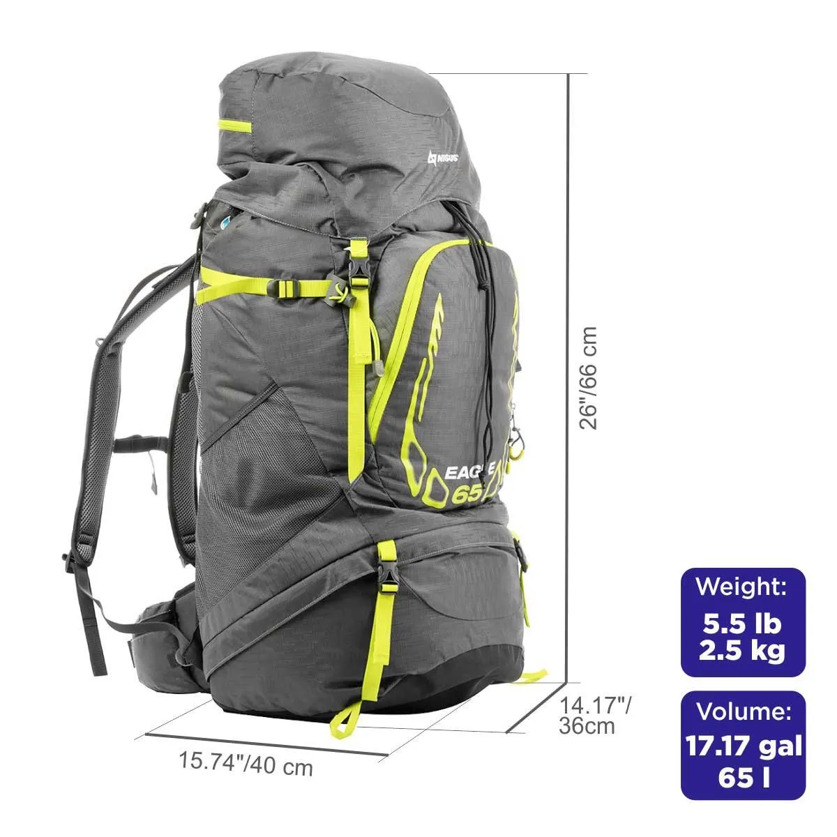 65 Liter Lightweight Framed Hiking Outdoor Travel Backpack