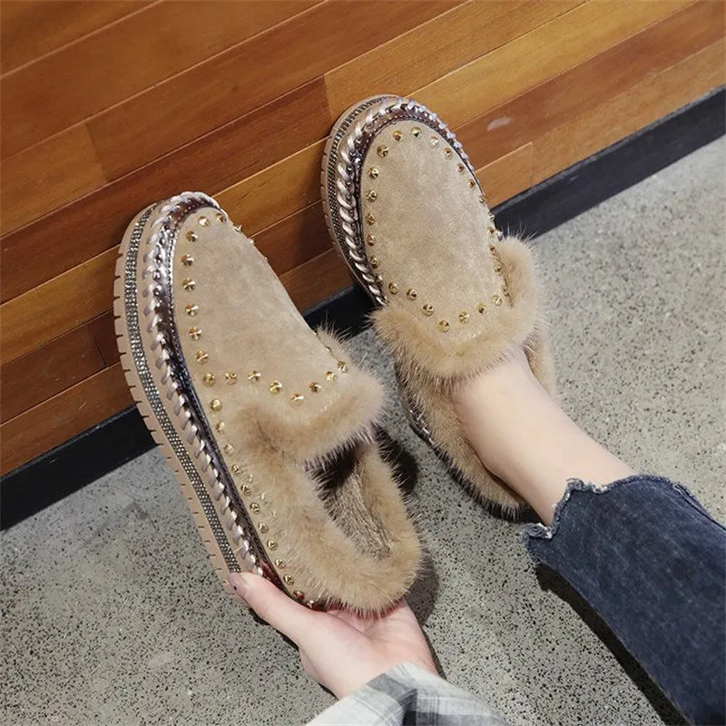 A Foot Pedal Thick-soled Casual Plus Hair Women’s Shoes Summer Autumn New Rivet Lazy Shoes Love Network Red Shoes Loose Cake