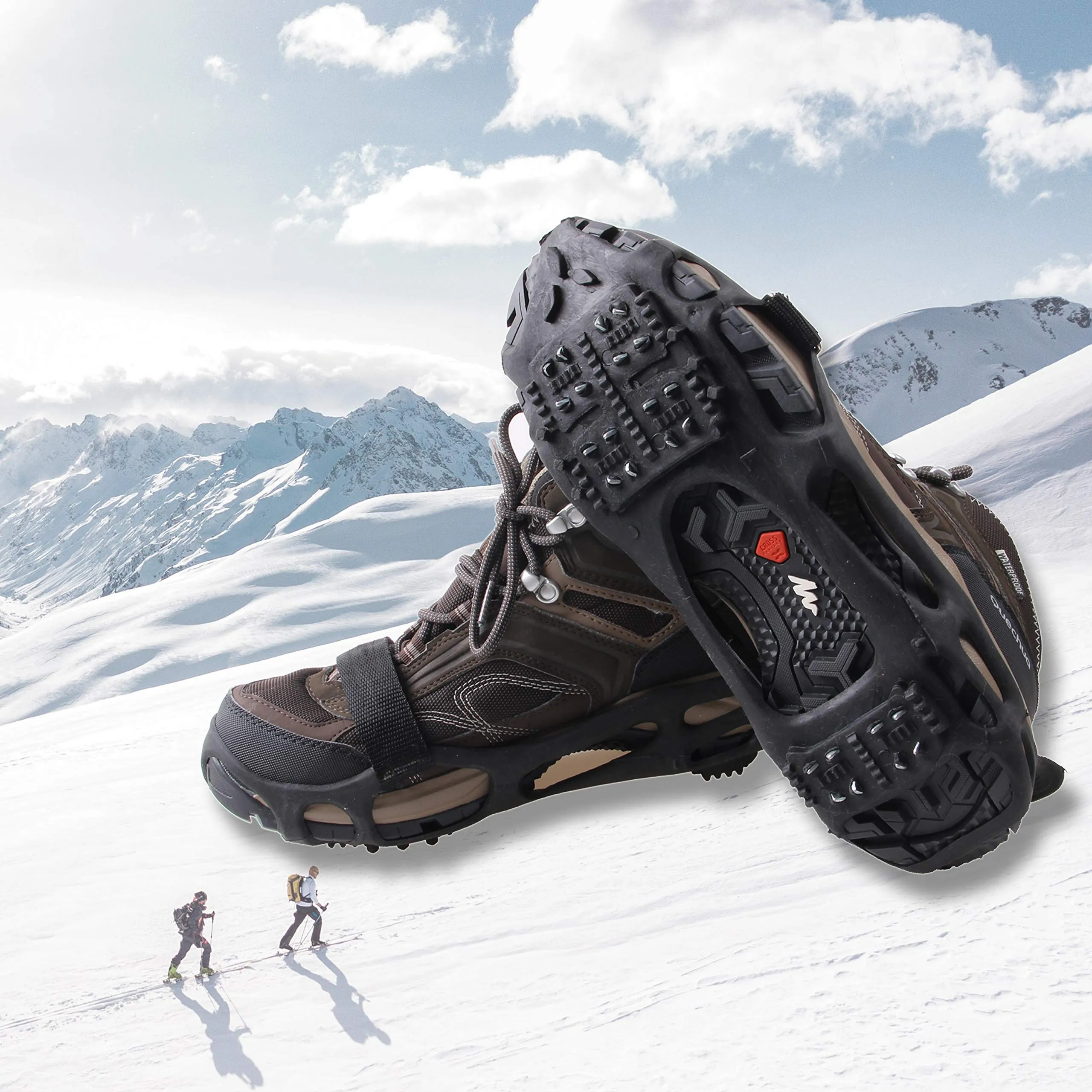 AGOOL Ice Cleats Snow Traction Cleats Crampon for Walking on Snow and Ice Non-Slip Overshoe Rubber Anti Slip Crampons Slip-on Stretch Footwear 24 Steel with Velcro Strap Medium(5.5-7 men/7-8.5 women)