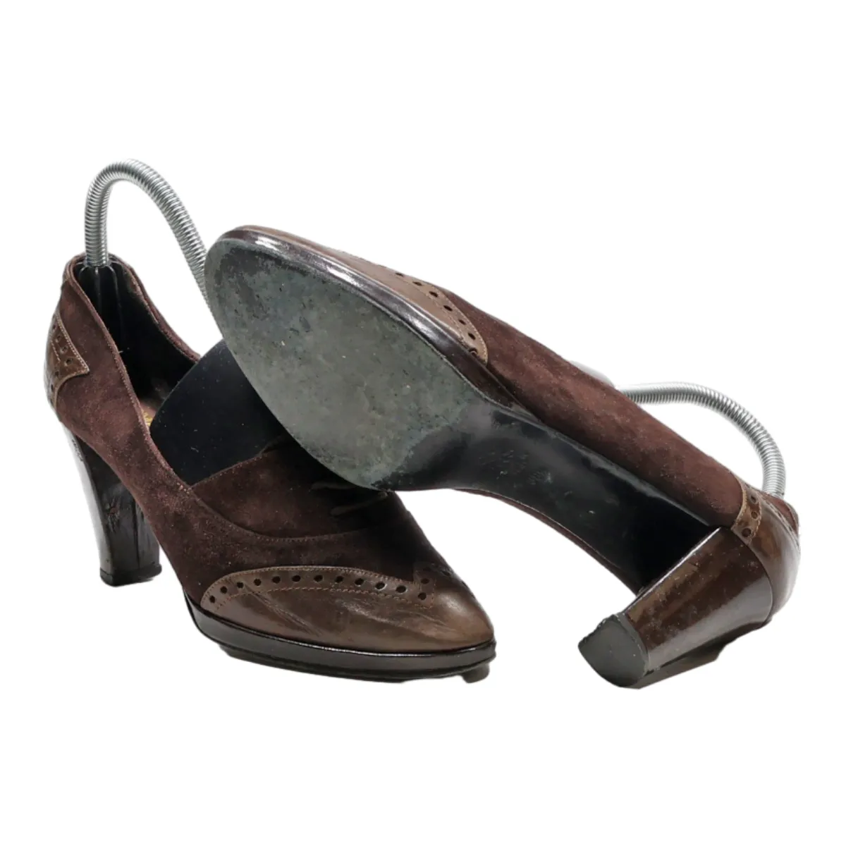 ARMANDO PUCCI Brogue Pump Heels Brown Leather Womens UK 5.5