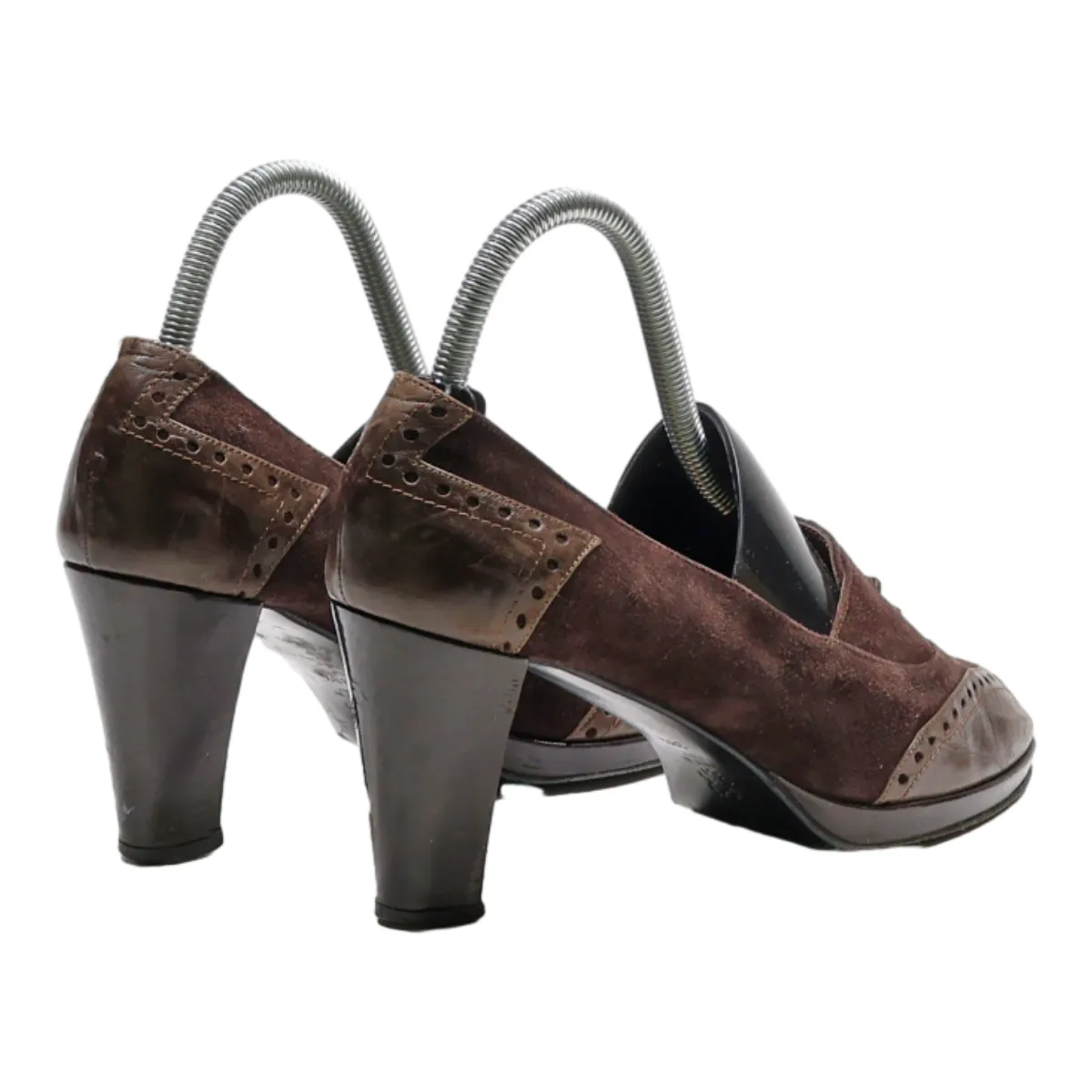 ARMANDO PUCCI Brogue Pump Heels Brown Leather Womens UK 5.5