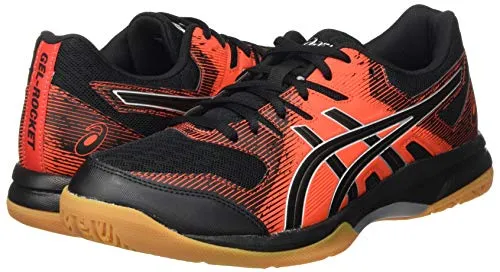 ASICS Men's Gel-Rocket 9 Black/Fiery Red Leather Indoor Court Shoes-11 UK (46.5 EU) (12 US) (1071A030)