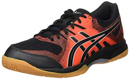 ASICS Men's Gel-Rocket 9 Black/Fiery Red Leather Indoor Court Shoes-11 UK (46.5 EU) (12 US) (1071A030)