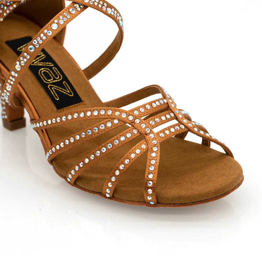 Athina - 2" Tan Satin CZECH Crystal Women's Latin & Ballroom Dance Shoes