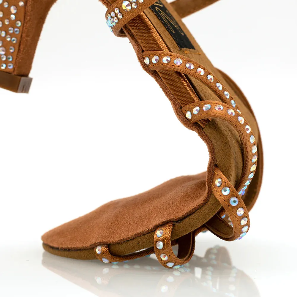 Athina - 2" Tan Satin CZECH Crystal Women's Latin & Ballroom Dance Shoes