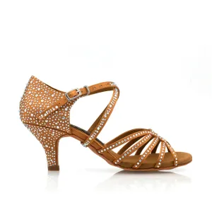 Athina - 2" Tan Satin CZECH Crystal Women's Latin & Ballroom Dance Shoes