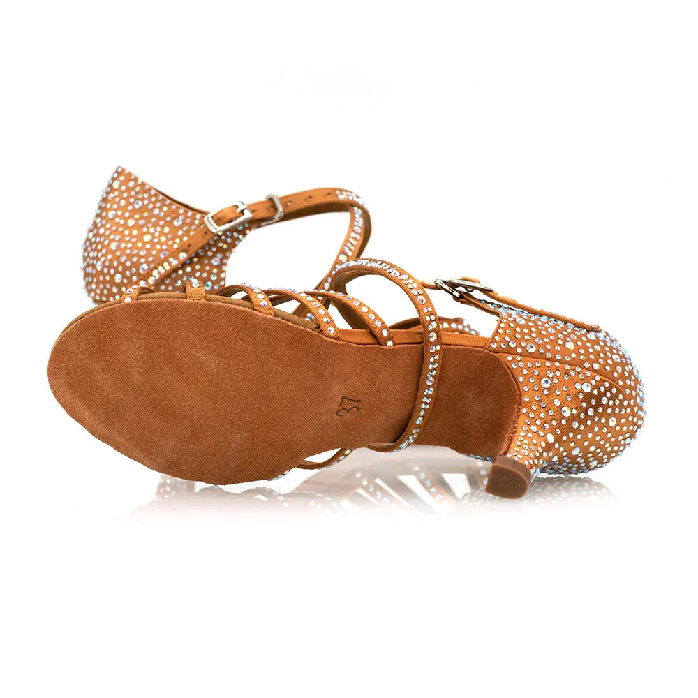 Athina - 2" Tan Satin CZECH Crystal Women's Latin & Ballroom Dance Shoes
