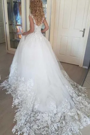Ball Gown Tulle Wedding Dresses 2019, Romantic Bridal Dress With Appliques PFW0028