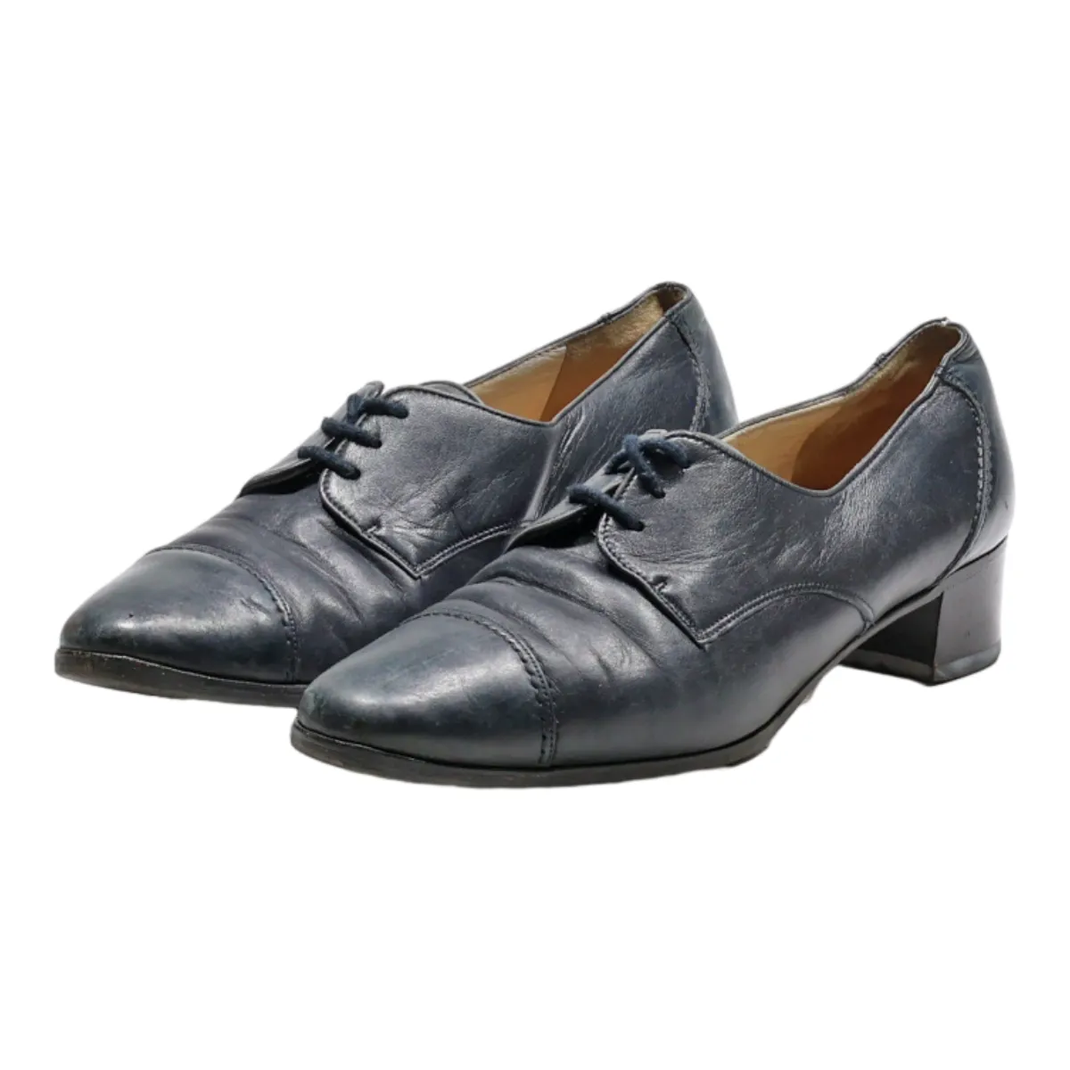 BALLY Derby Shoes Blue Leather Womens UK 2.5