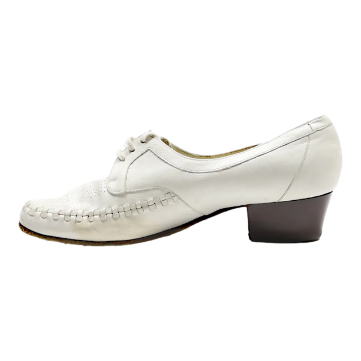 BALLY Heeled Derby Shoes White Leather Womens UK 4.5