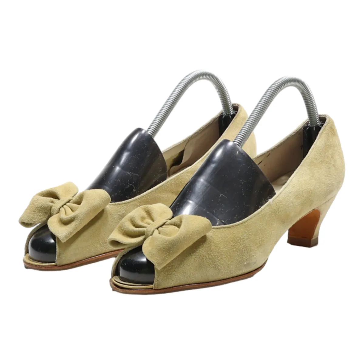 BALLY Peep Toe Heels Beige Suede Womens UK 5