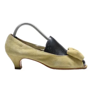 BALLY Peep Toe Heels Beige Suede Womens UK 5