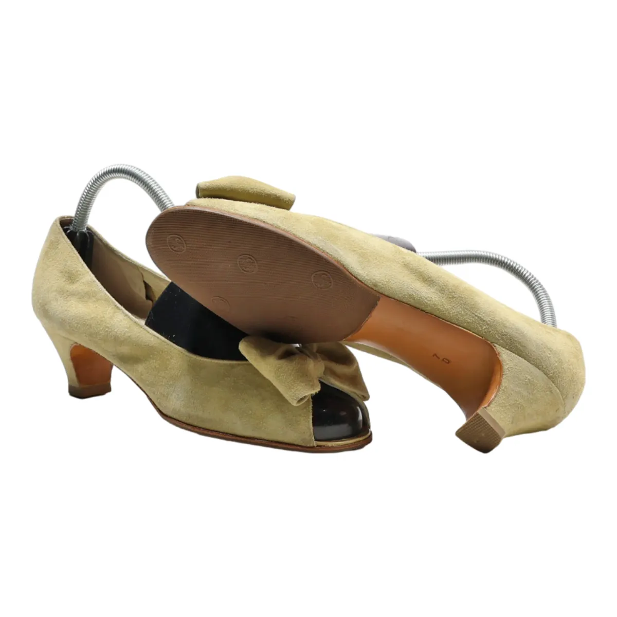 BALLY Peep Toe Heels Beige Suede Womens UK 5