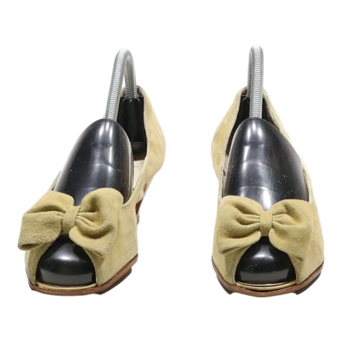BALLY Peep Toe Heels Beige Suede Womens UK 5