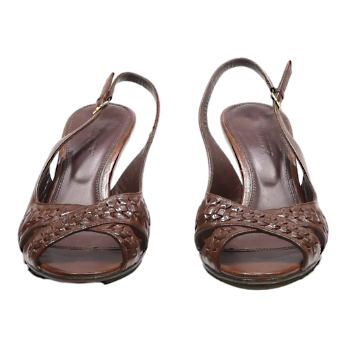 BALLY Slingback Heels Brown Leather Womens UK 4.5