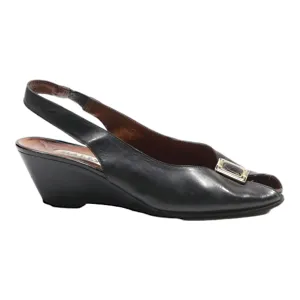 BALLY Slingback Peep Toe Heels Black Leather Womens UK 3