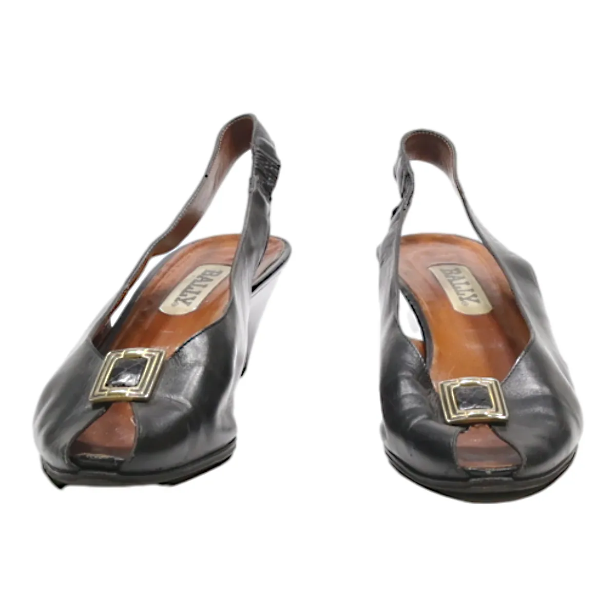 BALLY Slingback Peep Toe Heels Black Leather Womens UK 3
