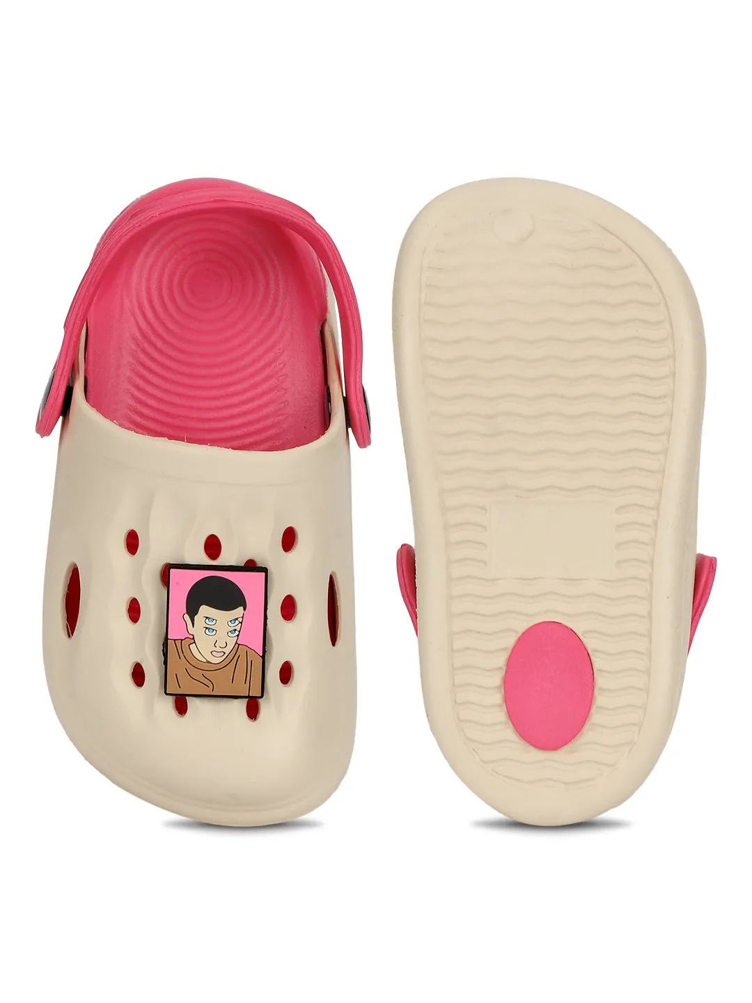 Beige Pink Stylish Slip-On Clogs For Kids-Unisex (TC-LCLOG2-BEIGPNK)