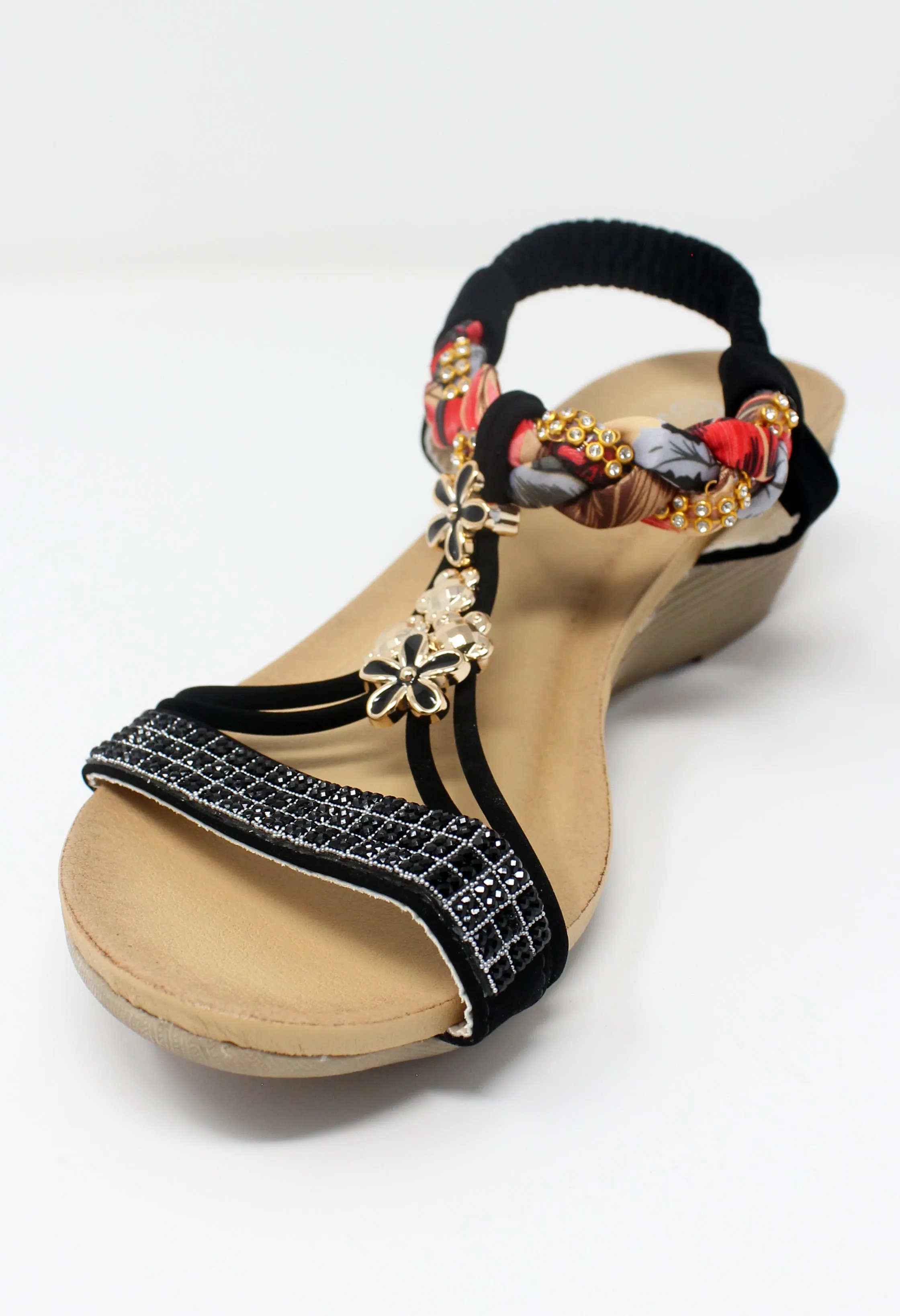 Black Lightweight T Strap Wedge Sandal-1