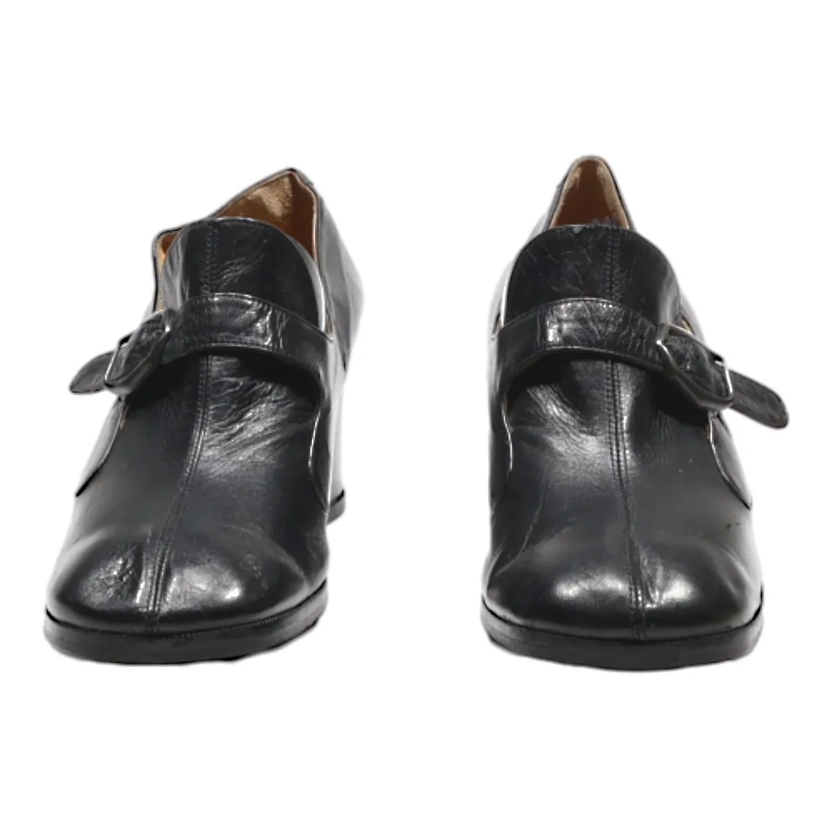 BOTTIER VICTOR Block Heels Black Leather Womens UK 3