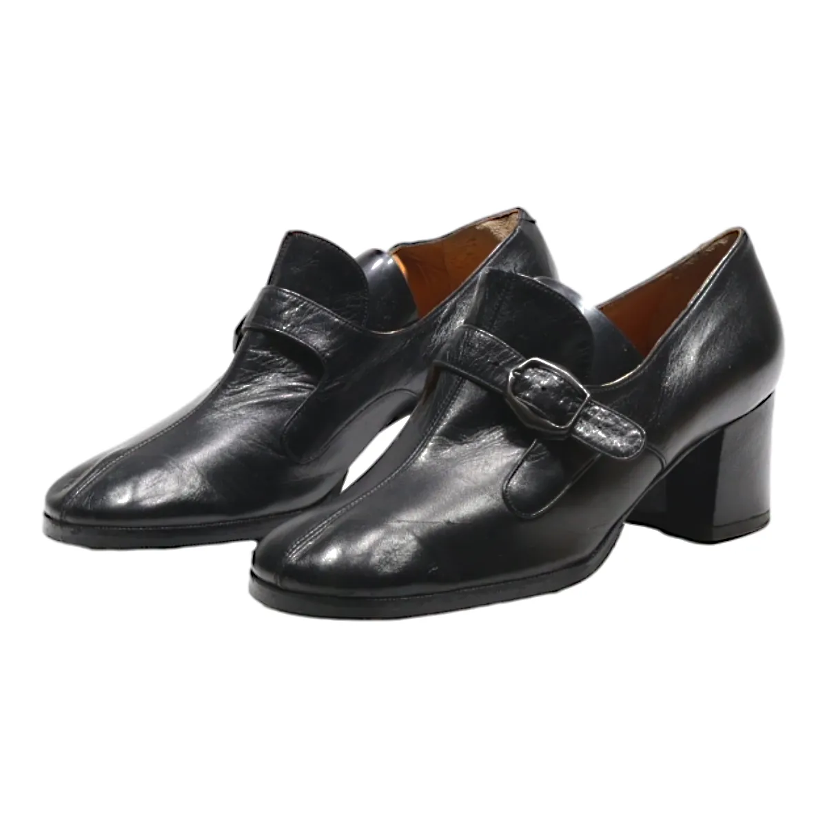 BOTTIER VICTOR Block Heels Black Leather Womens UK 3