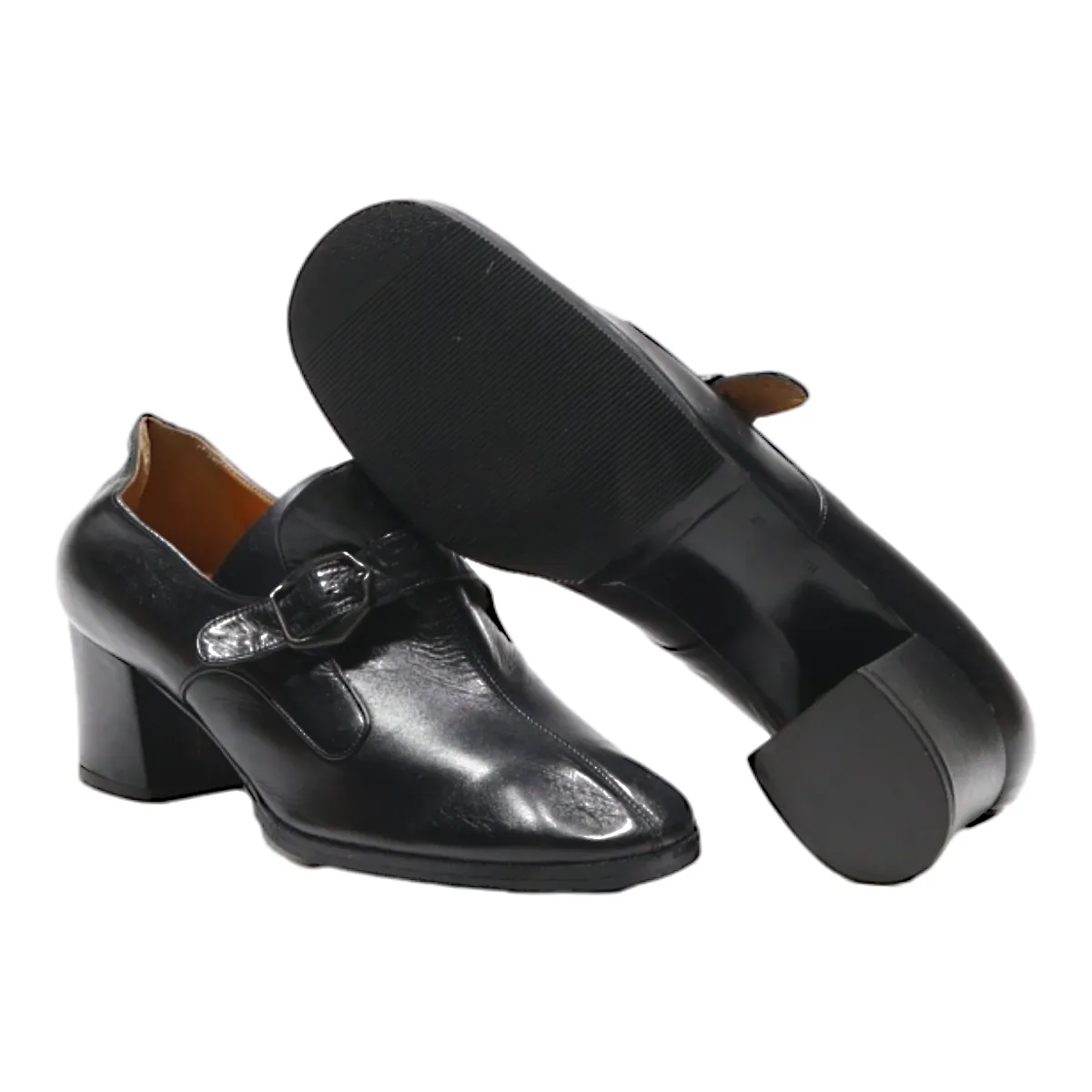 BOTTIER VICTOR Block Heels Black Leather Womens UK 3