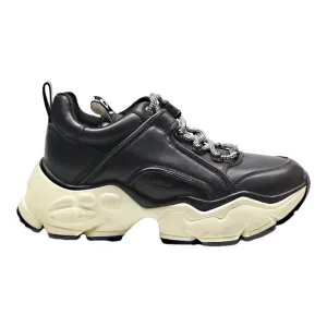 BUFFALO Platform Trainers Black Leather Womens UK 6.5