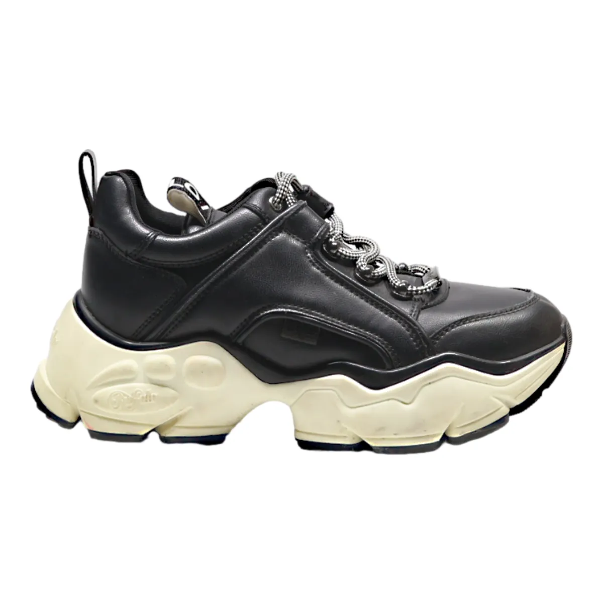 BUFFALO Platform Trainers Black Leather Womens UK 6.5