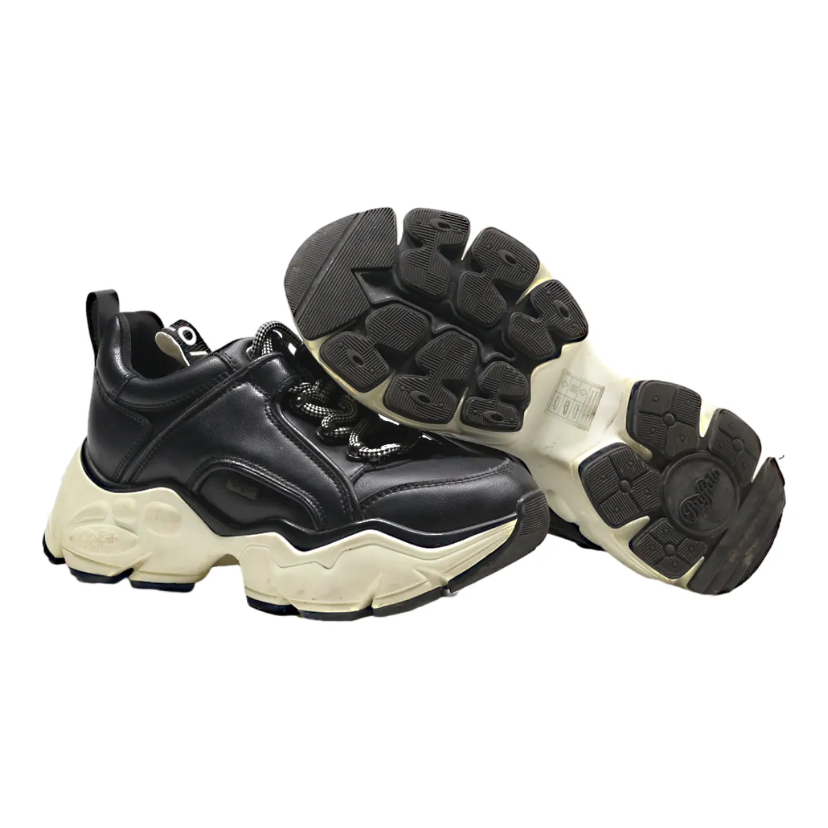 BUFFALO Platform Trainers Black Leather Womens UK 6.5