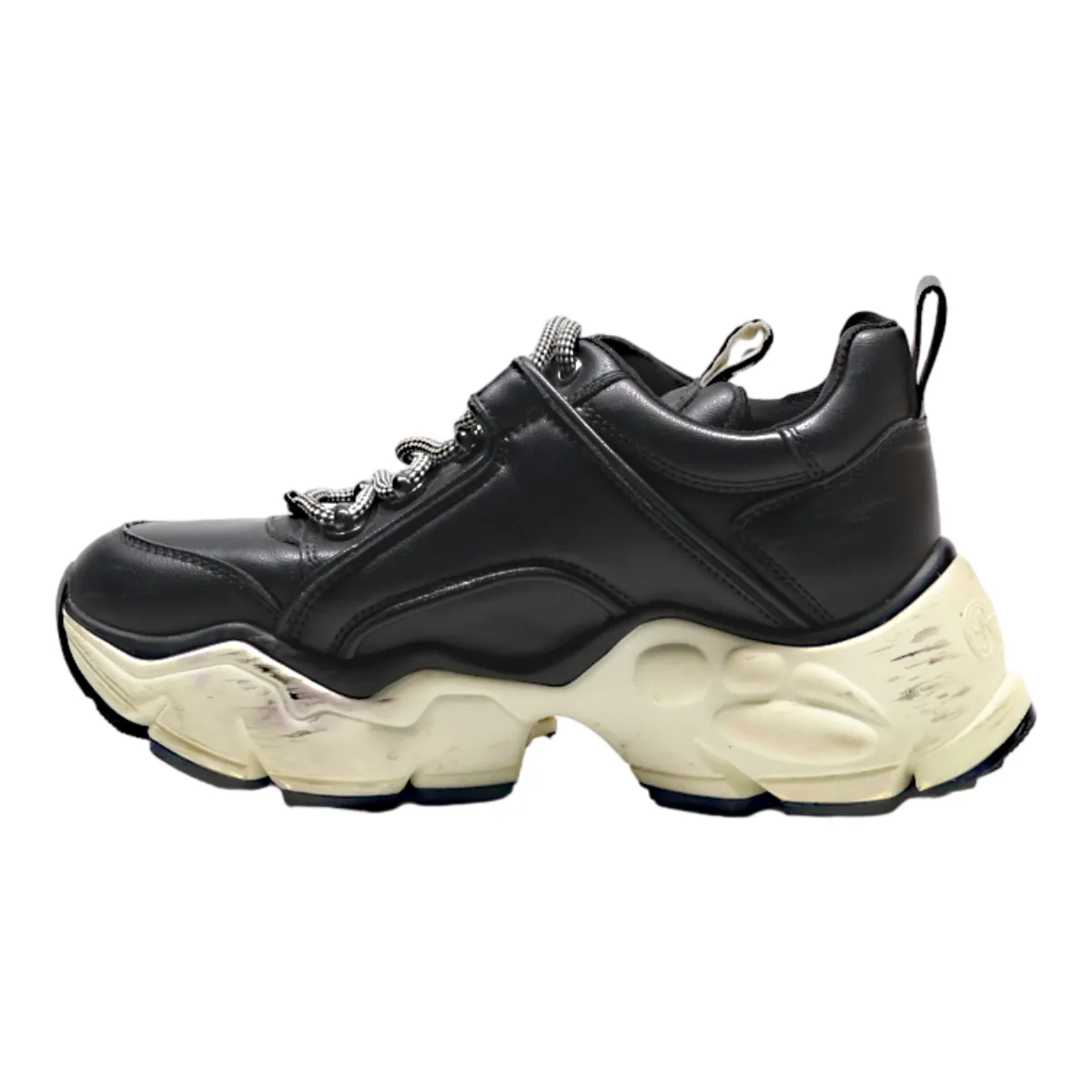BUFFALO Platform Trainers Black Leather Womens UK 6.5