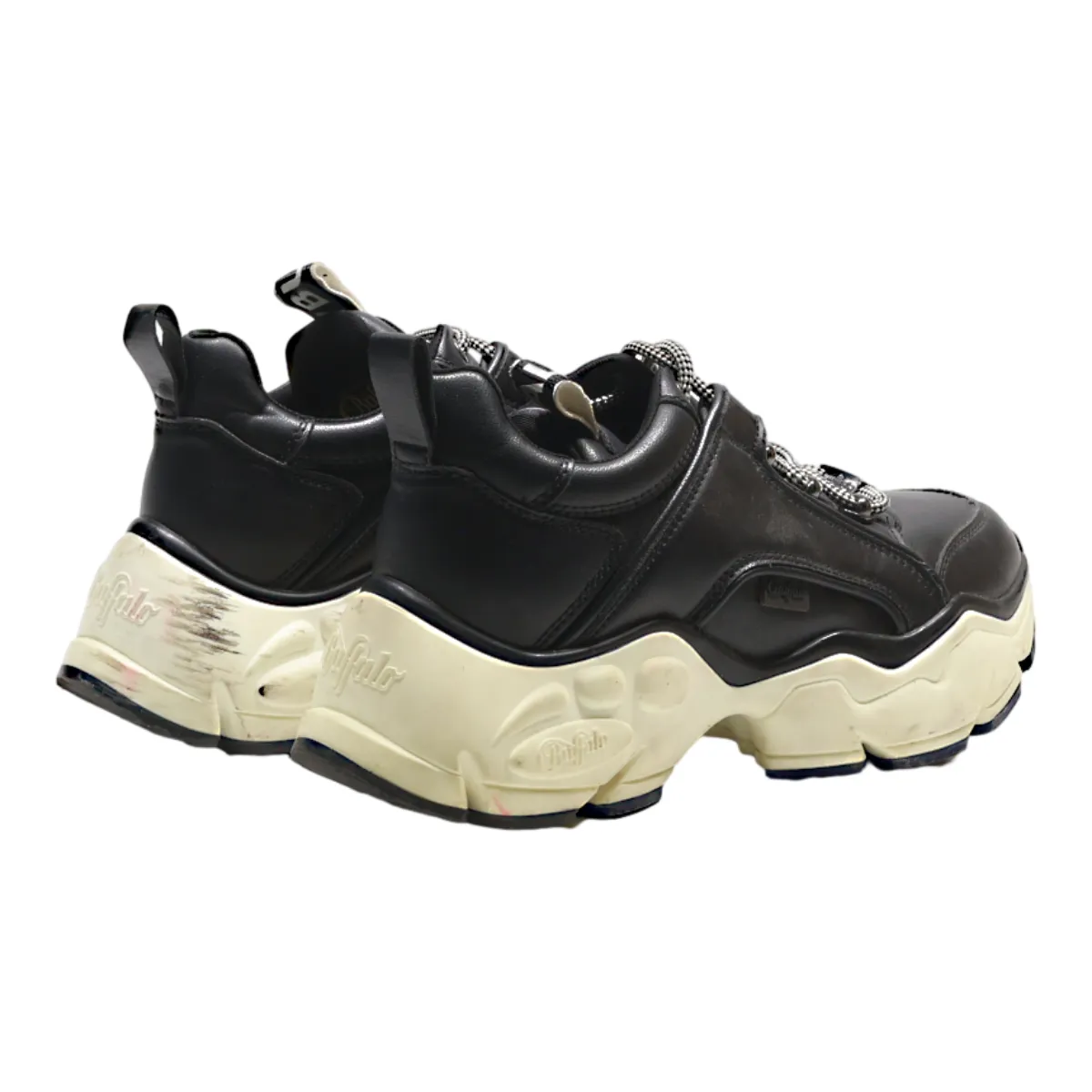 BUFFALO Platform Trainers Black Leather Womens UK 6.5