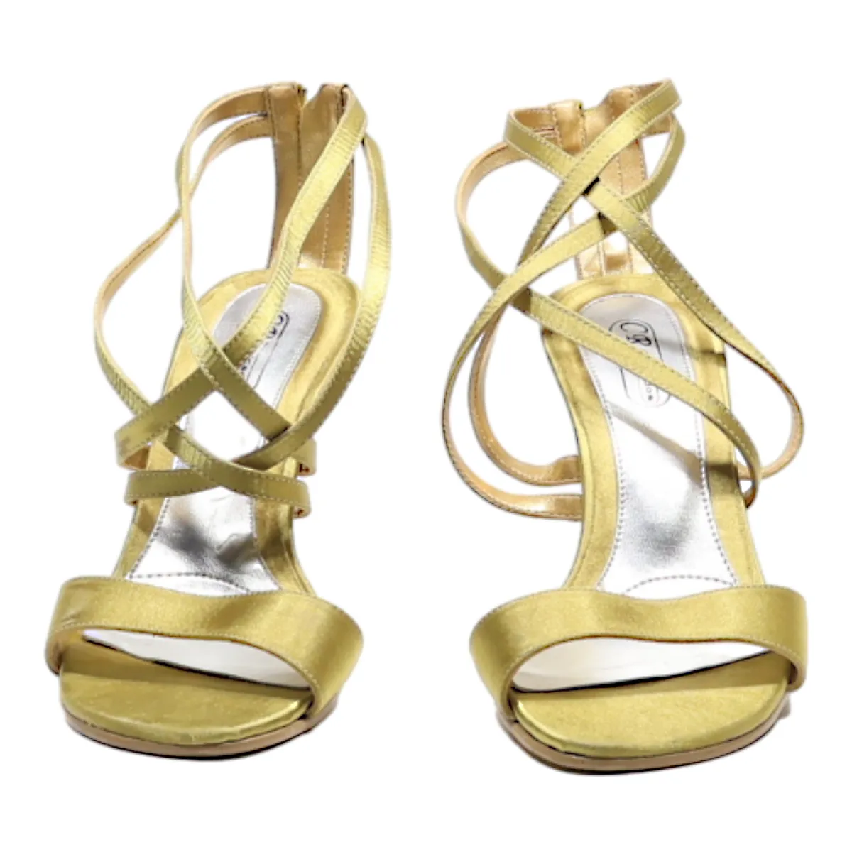 CALCADOS Strappy Heels Gold Synthetic Womens UK 2