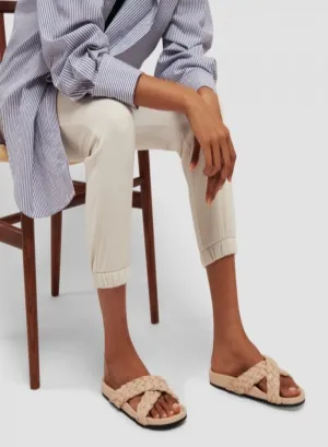 Carvil Cross Beige Handwoven Lambskin Slippers