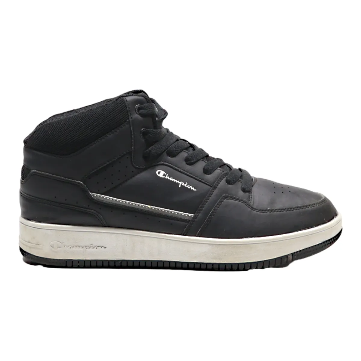 CHAMPION High Top Trainers Black Leather Mens UK 8.5