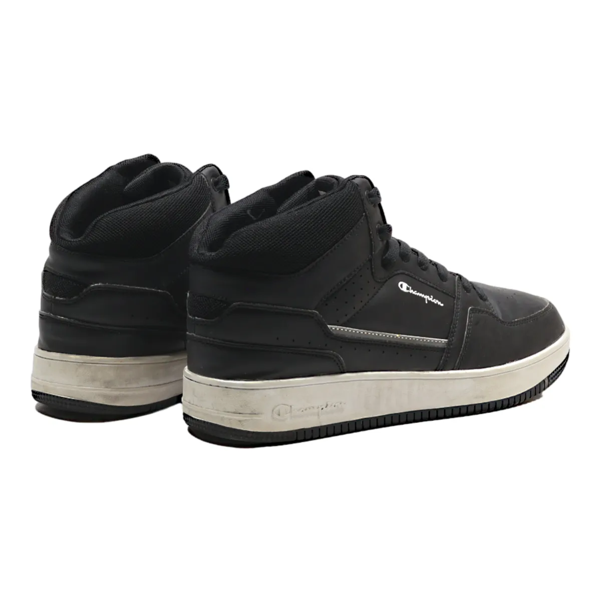CHAMPION High Top Trainers Black Leather Mens UK 8.5