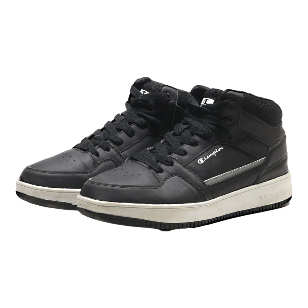 CHAMPION High Top Trainers Black Leather Mens UK 8.5