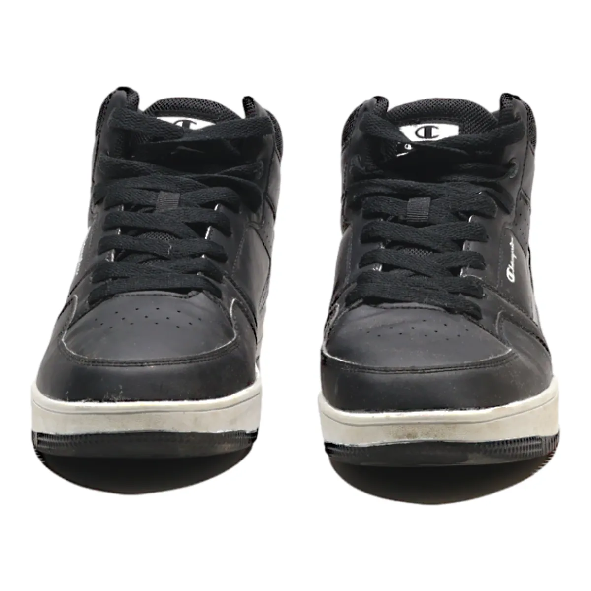 CHAMPION High Top Trainers Black Leather Mens UK 8.5