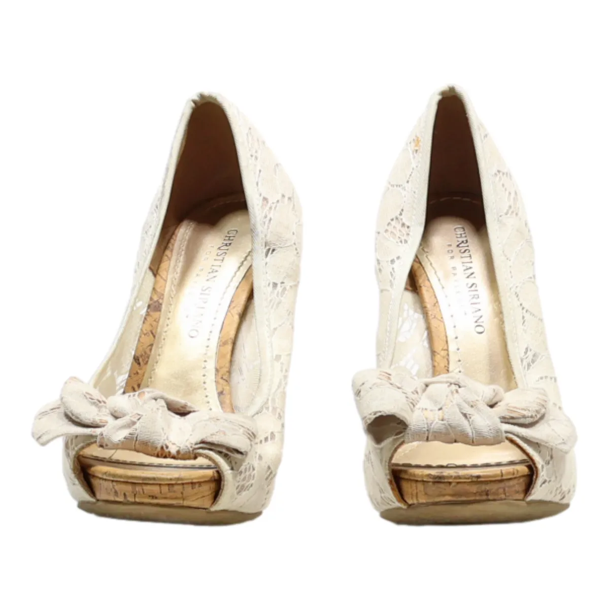 CHRISTIAN SIRIANO Peep Toe Heels White Synthetic Womens UK 4