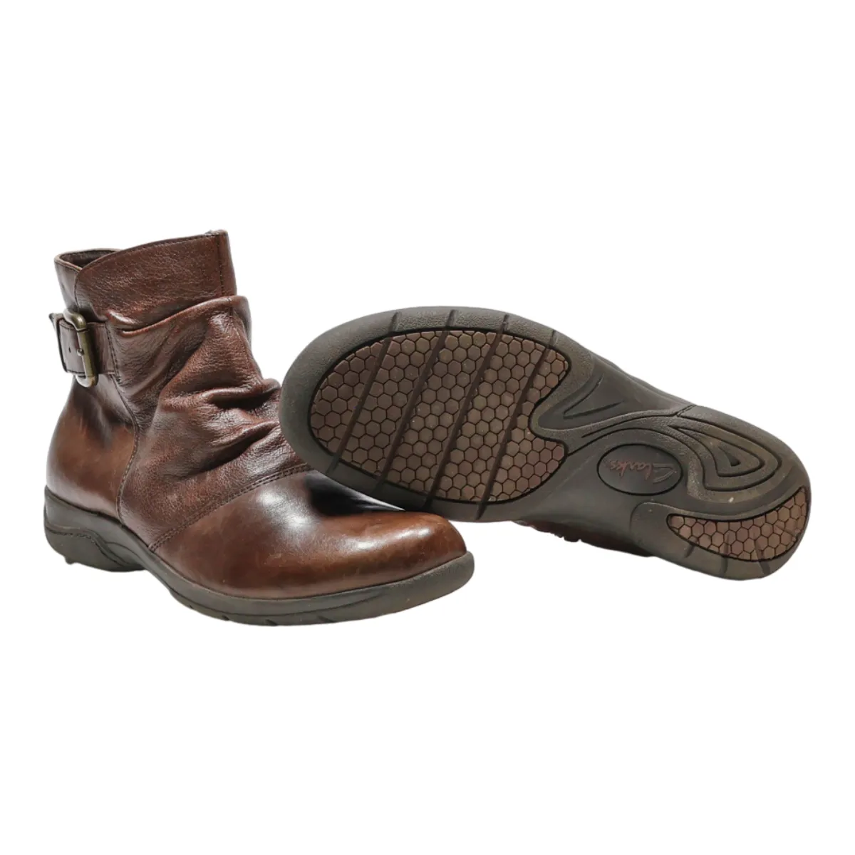 CLARKS Ankle Boots Brown Leather Womens UK 8