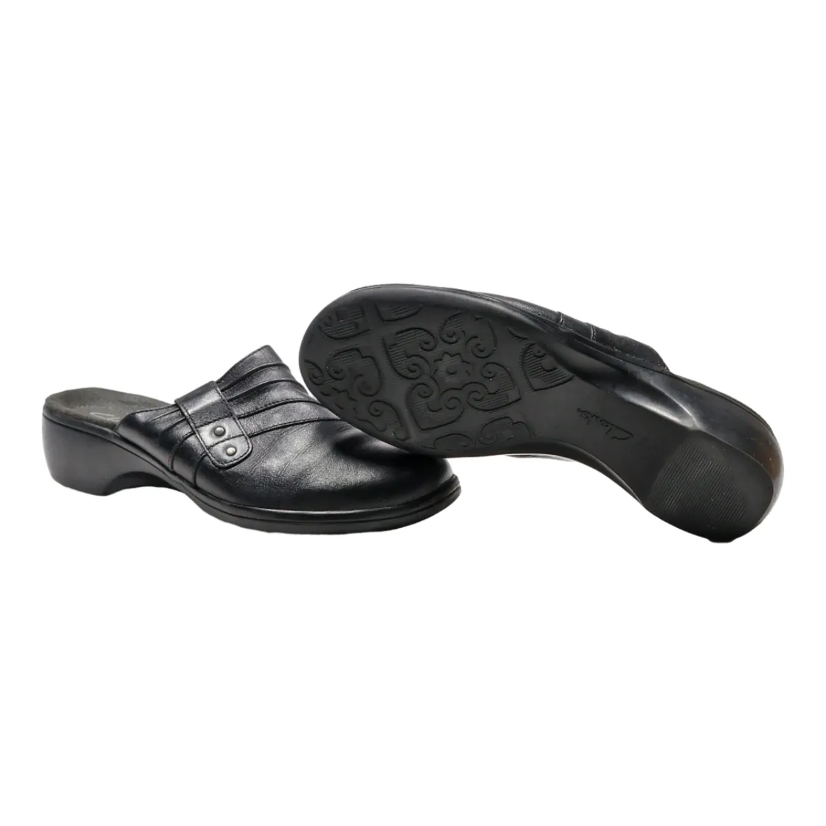 CLARKS Clog Shoes Black Leather Womens UK 5
