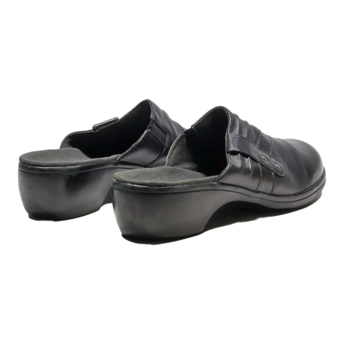 CLARKS Clog Shoes Black Leather Womens UK 5