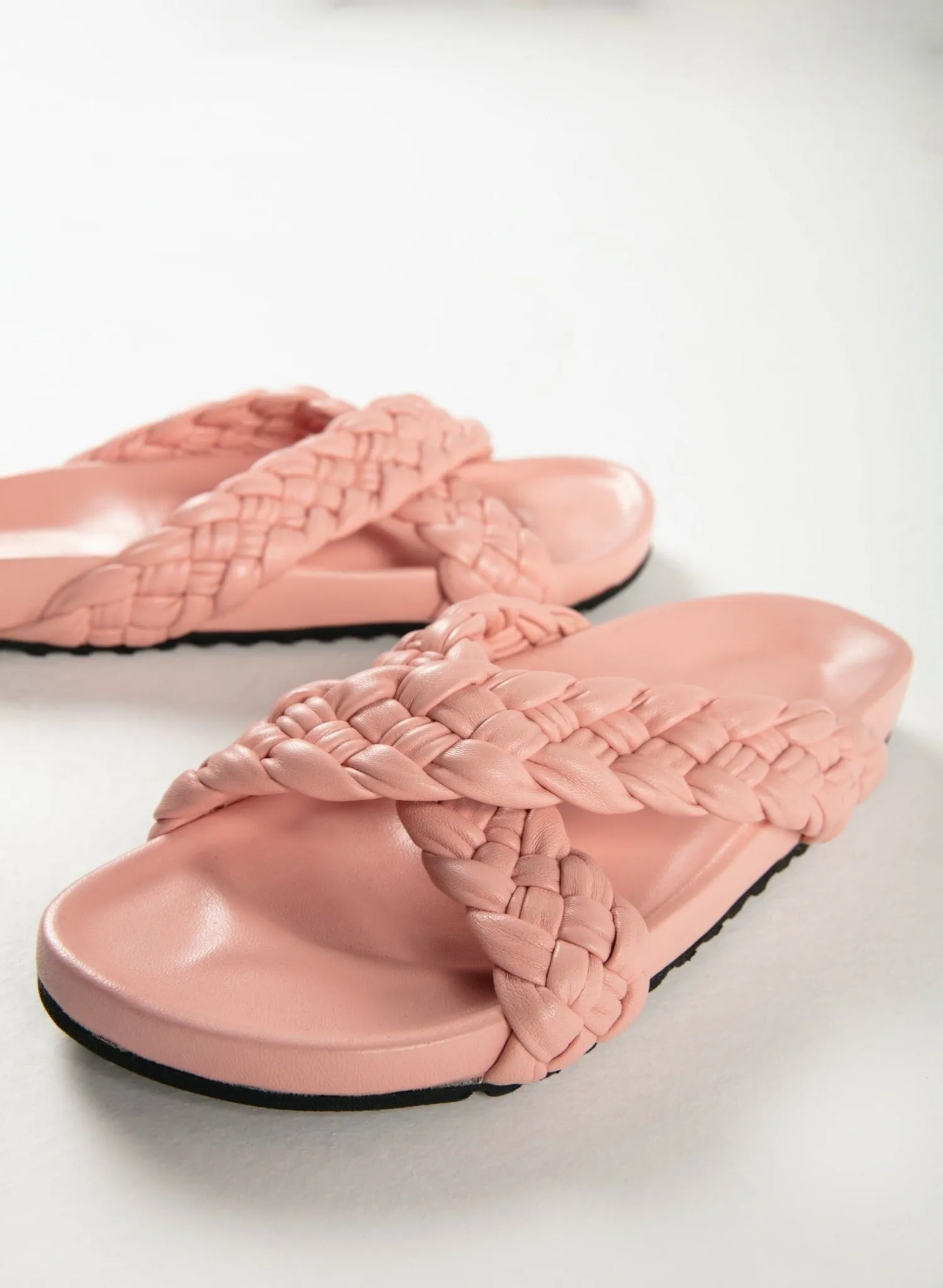 Cravil New Pink Handwoven Lambskin Slippers