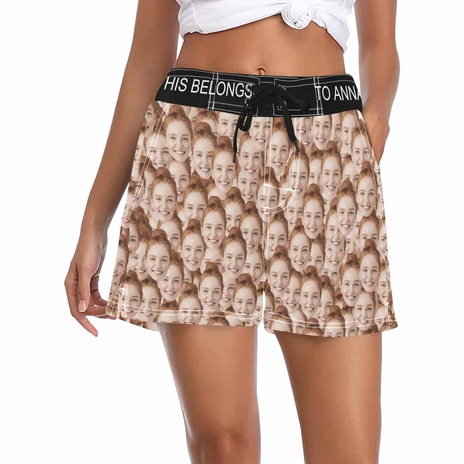 Custom Face&Name Seamless Casual Board Shorts Swim Trunks for Her Design Your Own Custom Shorts
