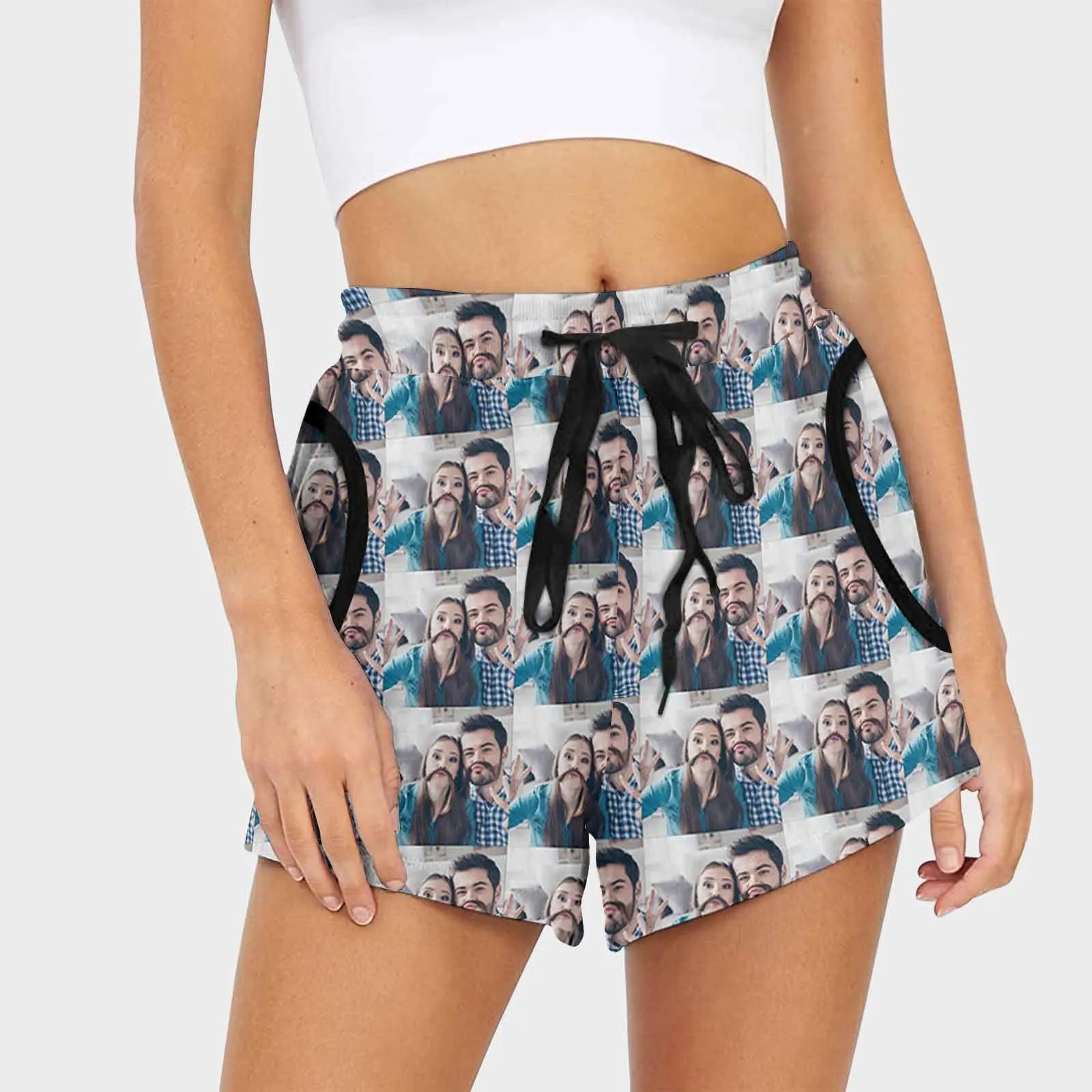 Custom Photo Loving Couple Mid-Length Board Shorts Swim Trunks for Her Create Your Own Personalized Shorts