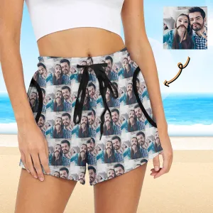 Custom Photo Loving Couple Mid-Length Board Shorts Swim Trunks for Her Create Your Own Personalized Shorts