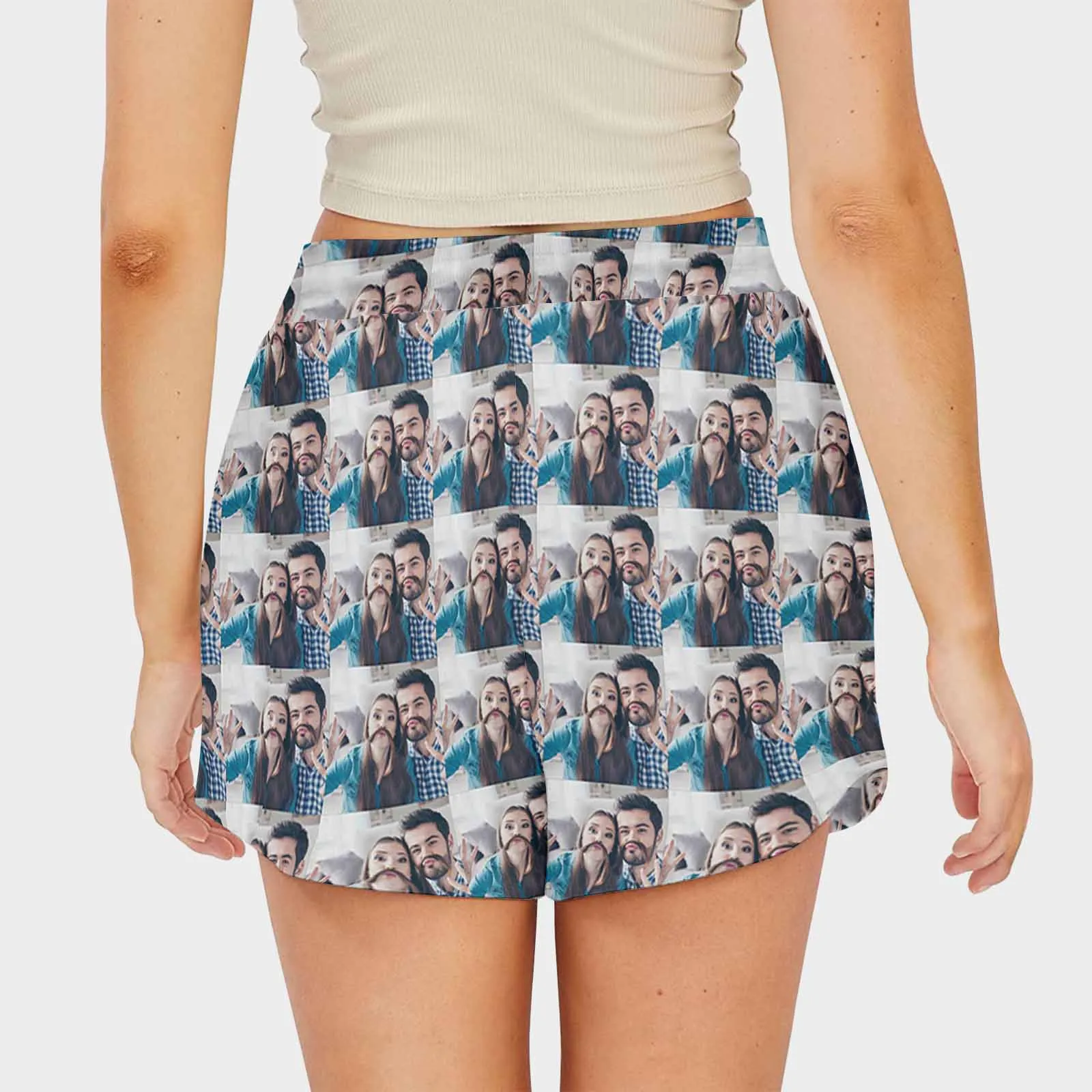 Custom Photo Loving Couple Mid-Length Board Shorts Swim Trunks for Her Create Your Own Personalized Shorts