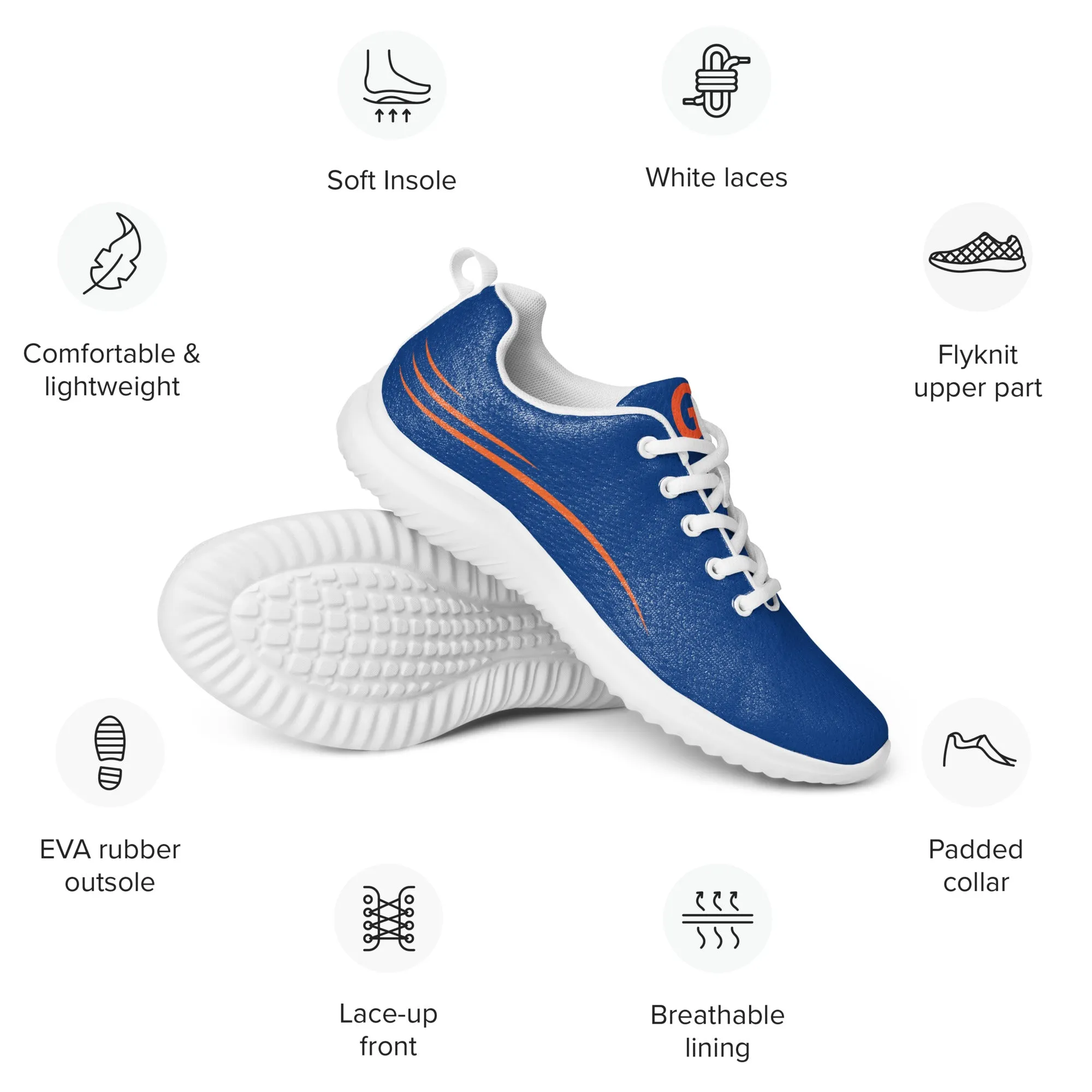 DASH Orange & Blue Men’s Athletic Shoes Lightweight Breathable Design by IOBI Original Apparel
