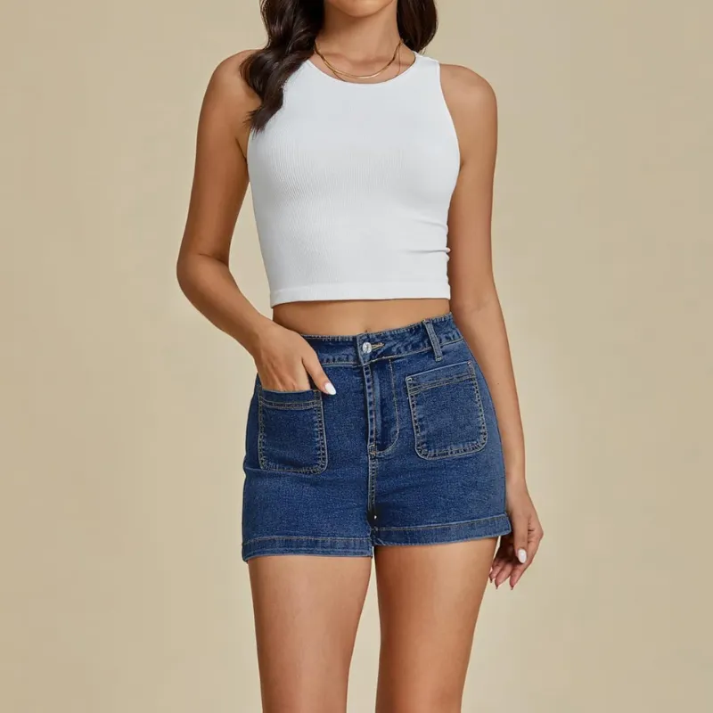 Denim Utility Shorts Pockets – Stretch Fabric and Functional Storage